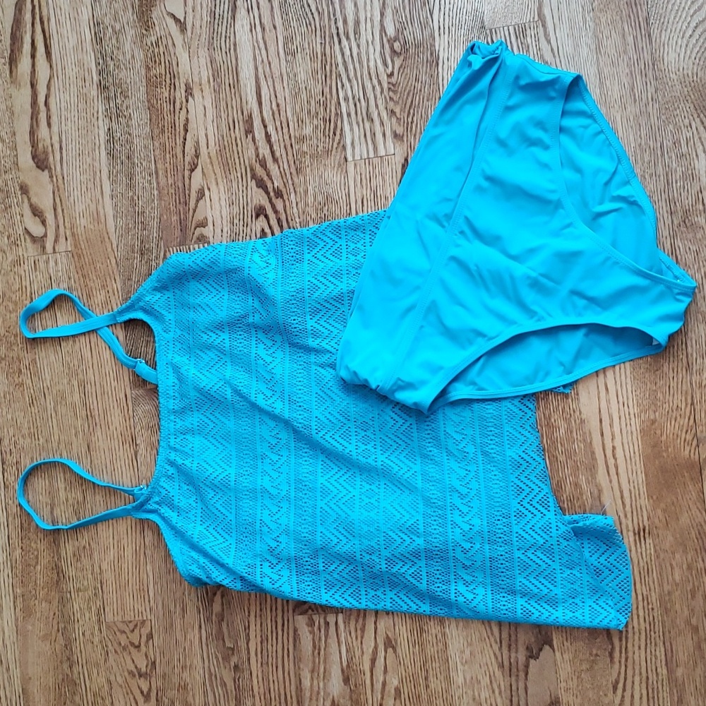 (L) Crochet Tankini Swimsuit Pool Beach Vacation Resortwear Coastal Swimwear